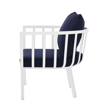 Riverside Outdoor Patio Aluminum Armchair, Aluminum Fabric, Navy Blue White, 18005