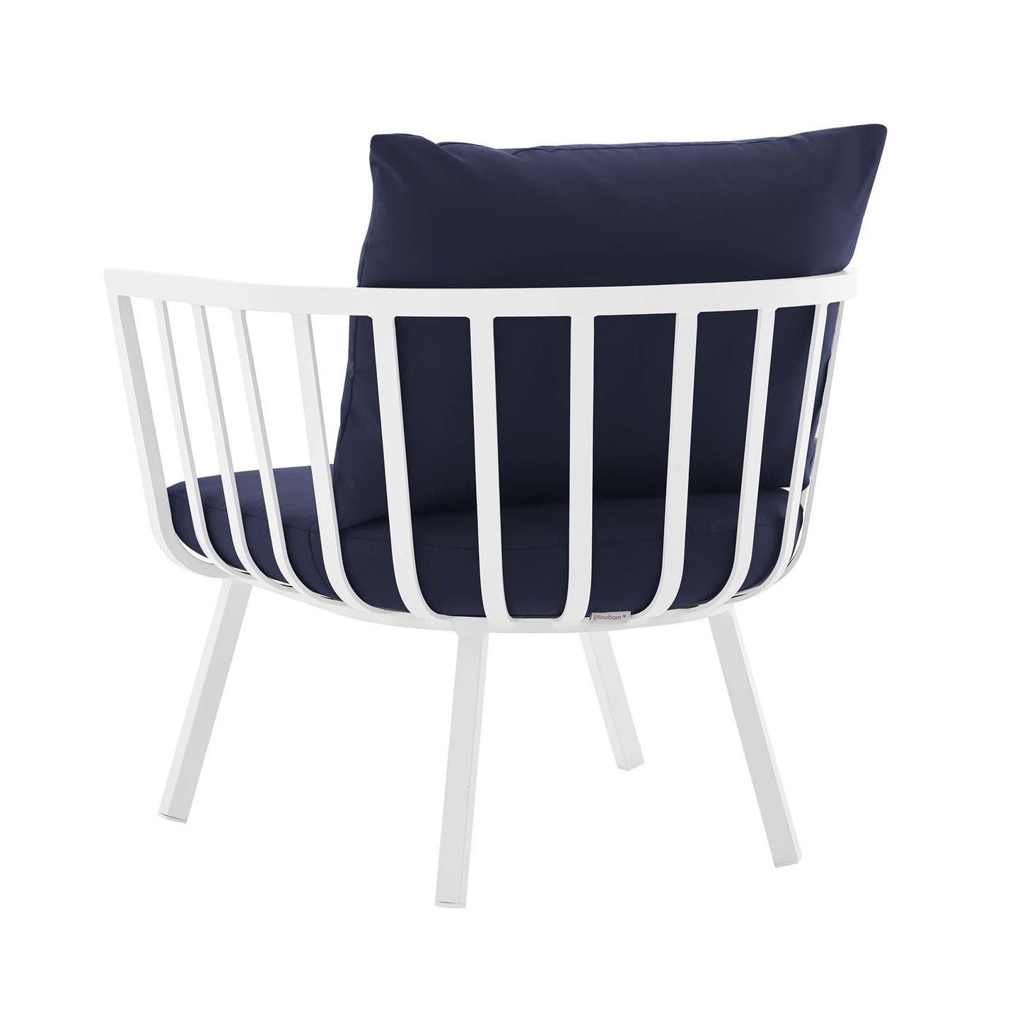 Riverside Outdoor Patio Aluminum Armchair, Aluminum Fabric, Navy Blue White, 18005
