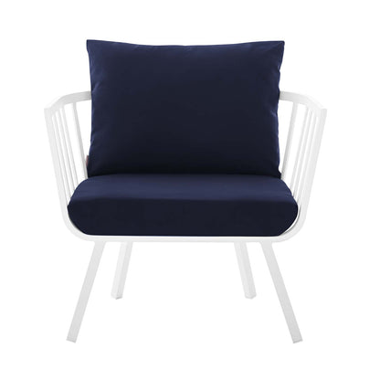 Riverside Outdoor Patio Aluminum Armchair, Aluminum Fabric, Navy Blue White, 18005