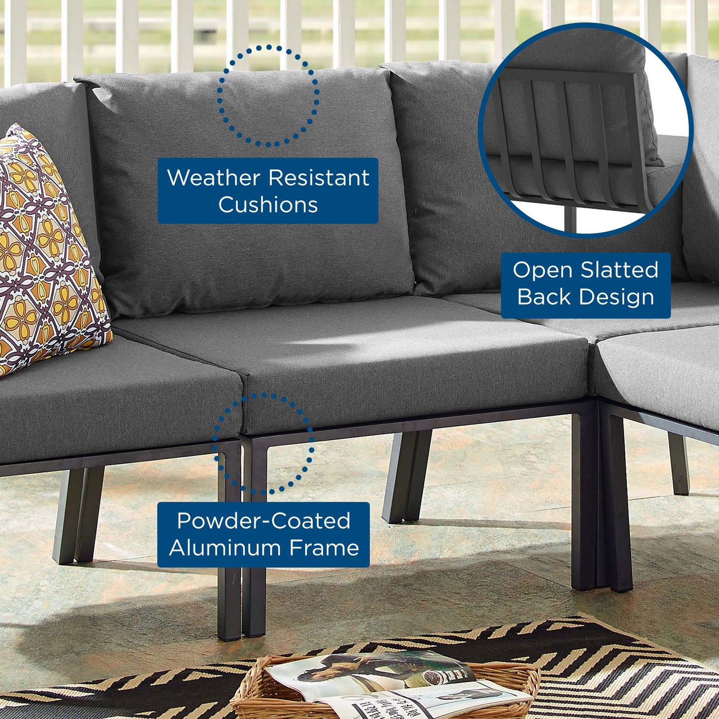 Riverside Outdoor Patio Aluminum Armless Chair, Aluminum, Metal, Steel, Grey Gray, 18213