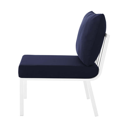 Riverside Outdoor Patio Aluminum Armless Chair, Aluminum, Metal, Steel, White Blue Navy, 18216