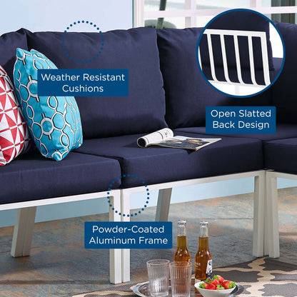 Riverside Outdoor Patio Aluminum Armless Chair, Aluminum, Metal, Steel, White Blue Navy, 18216