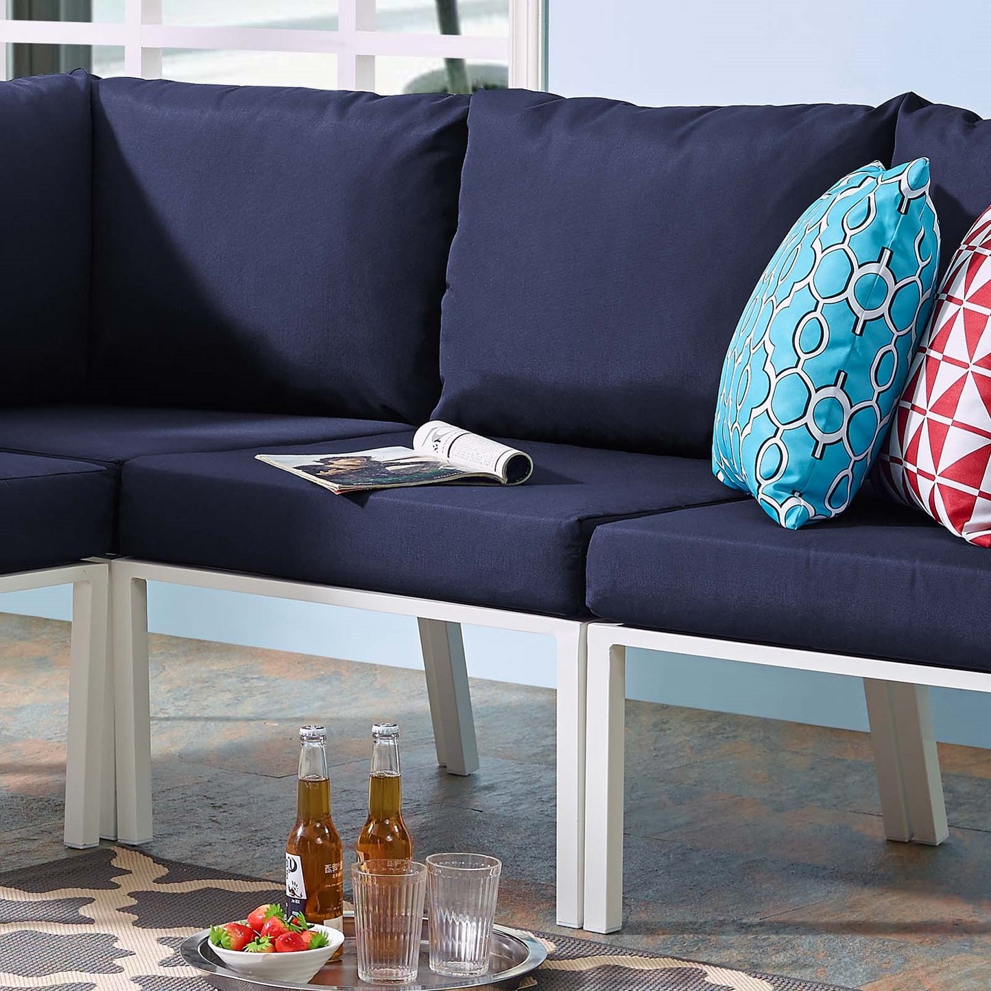 Riverside Outdoor Patio Aluminum Armless Chair, Aluminum, Metal, Steel, White Blue Navy, 18216