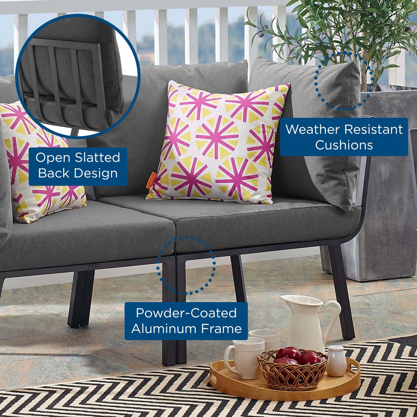 Riverside Outdoor Patio Aluminum Corner Chair, Aluminum, Metal, Steel, Grey Gray, 18217
