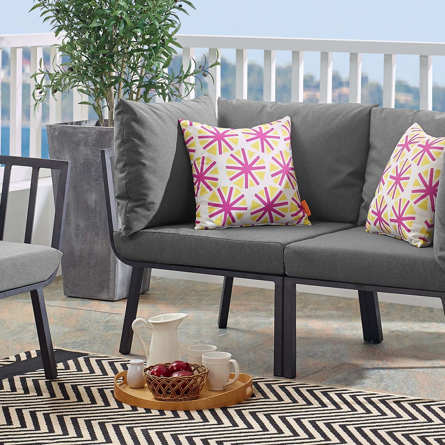 Riverside Outdoor Patio Aluminum Corner Chair, Aluminum, Metal, Steel, Grey Gray, 18217