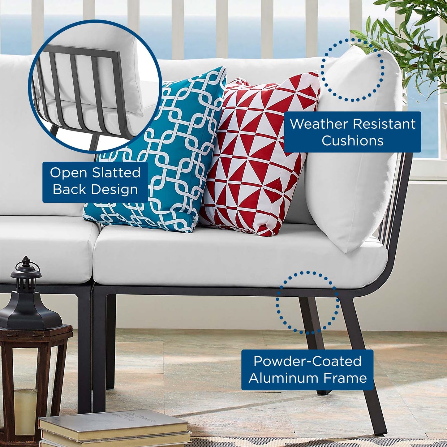 Riverside Outdoor Patio Aluminum Corner Chair, Aluminum, Metal, Steel, Grey Gray White, 18218