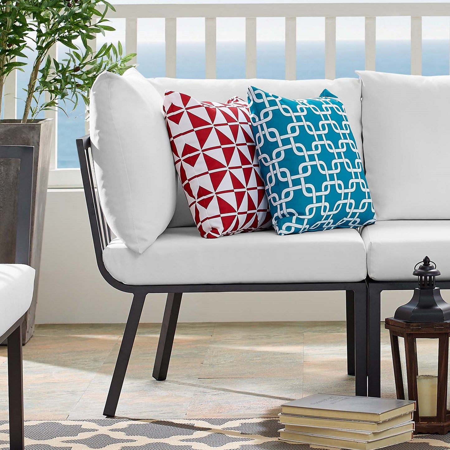 Riverside Outdoor Patio Aluminum Corner Chair, Aluminum, Metal, Steel, Grey Gray White, 18218