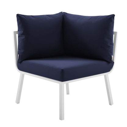 Riverside Outdoor Patio Aluminum Corner Chair, Aluminum, Metal, Steel, White Blue Navy, 18220