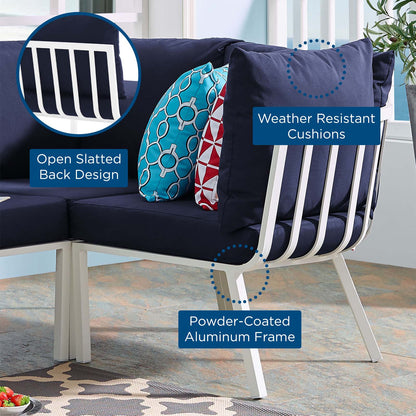 Riverside Outdoor Patio Aluminum Corner Chair, Aluminum, Metal, Steel, White Blue Navy, 18220