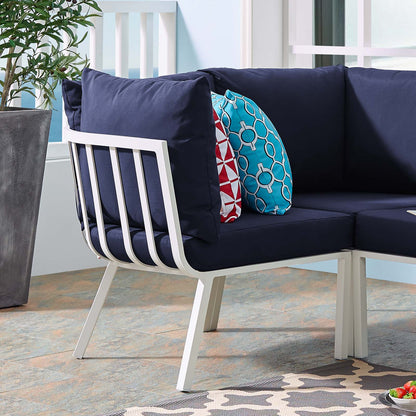 Riverside Outdoor Patio Aluminum Corner Chair, Aluminum, Metal, Steel, White Blue Navy, 18220