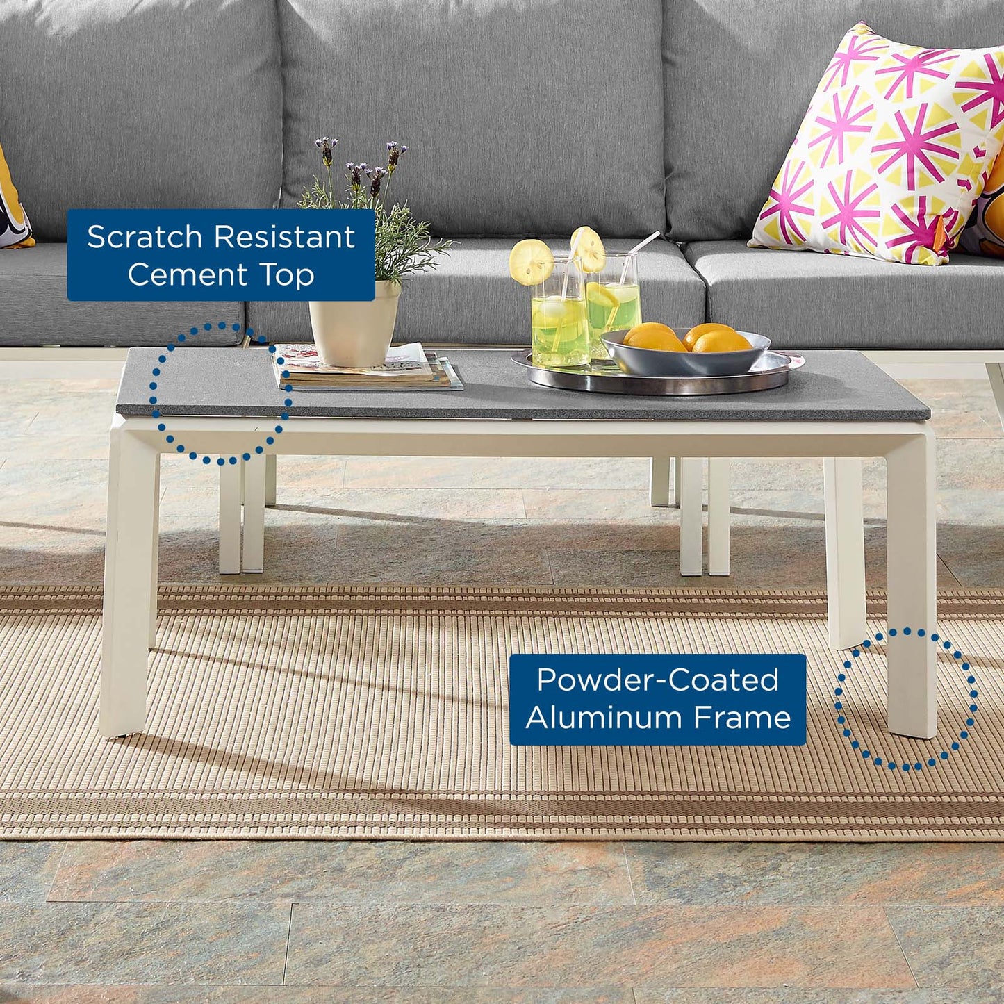 Riverside Aluminum Outdoor Patio Coffee Table, Aluminum, Metal, Steel, White, 18222