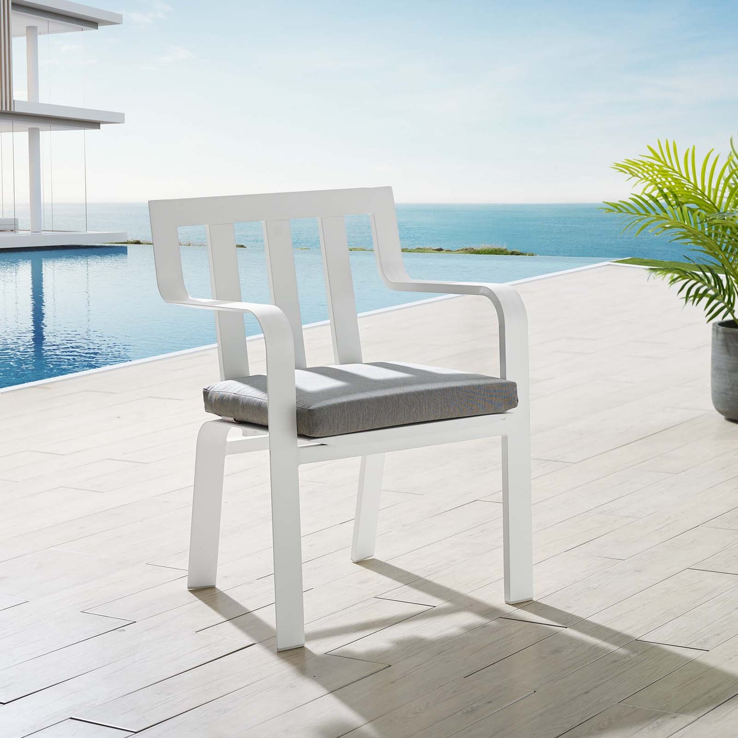 Baxley Stackable Outdoor Patio Aluminum Dining Armchair, Fabric Aluminum, White Grey Gray, 17826