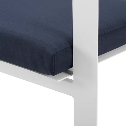 Baxley Stackable Outdoor Patio Aluminum Dining Armchair, Fabric Aluminum, Navy Blue White, 17827