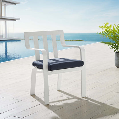 Baxley Stackable Outdoor Patio Aluminum Dining Armchair, Fabric Aluminum, Navy Blue White, 17827