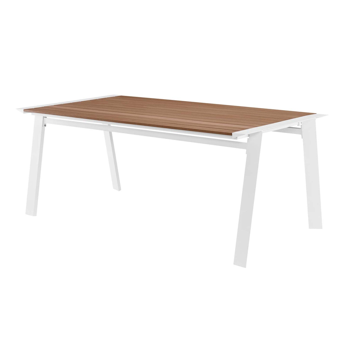Roanoke 73" Outdoor Patio Aluminum Dining Table, Aluminum, Metal, Steel, White Brown Natural, 18223