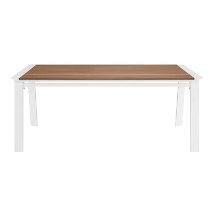 Roanoke 73" Outdoor Patio Aluminum Dining Table, Aluminum, Metal, Steel, White Brown Natural, 18223