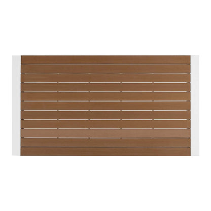 Roanoke 73" Outdoor Patio Aluminum Dining Table, Aluminum, Metal, Steel, White Brown Natural, 18223