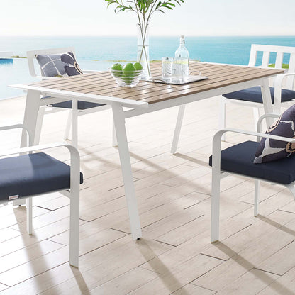 Roanoke 73" Outdoor Patio Aluminum Dining Table, Aluminum, Metal, Steel, White Brown Natural, 18223