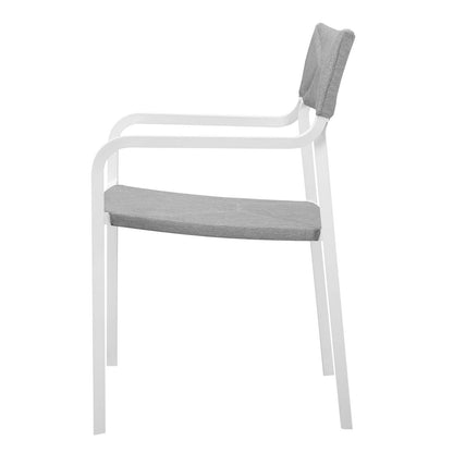 Raleigh Stackable Outdoor Patio Aluminum Dining Armchair, Fabric Aluminum, White Grey Gray, 17828