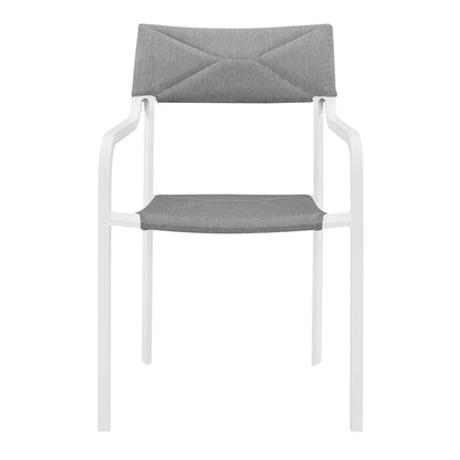 Raleigh Stackable Outdoor Patio Aluminum Dining Armchair, Fabric Aluminum, White Grey Gray, 17828
