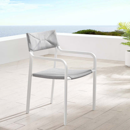 Raleigh Stackable Outdoor Patio Aluminum Dining Armchair, Fabric Aluminum, White Grey Gray, 17828