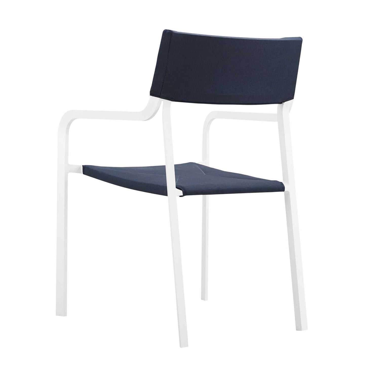 Raleigh Stackable Outdoor Patio Aluminum Dining Armchair, Fabric Aluminum, Navy Blue White, 17829