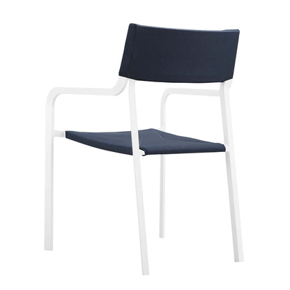 Raleigh Stackable Outdoor Patio Aluminum Dining Armchair, Fabric Aluminum, Navy Blue White, 17829