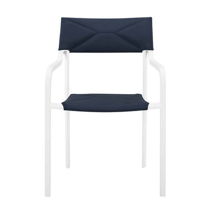 Raleigh Stackable Outdoor Patio Aluminum Dining Armchair, Fabric Aluminum, Navy Blue White, 17829