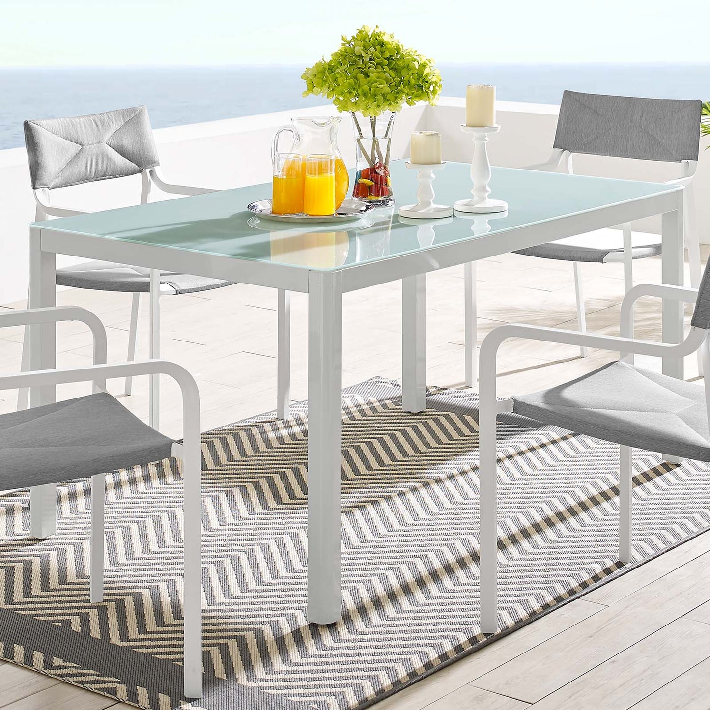 Raleigh 59" Outdoor Patio Aluminum Dining Table, Aluminum, Metal, Steel, White, 18227