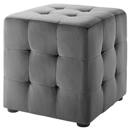 Contour Tufted Cube Performance Velvet Ottoman, Velvet Fabric, Grey Gray, 17832