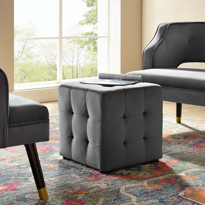 Contour Tufted Cube Performance Velvet Ottoman, Velvet Fabric, Grey Gray, 17832