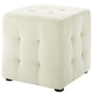 Contour Tufted Cube Performance Velvet Ottoman, Velvet Fabric, Ivory White, 17833