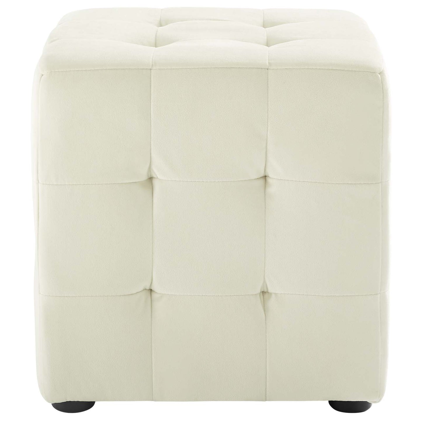 Contour Tufted Cube Performance Velvet Ottoman, Velvet Fabric, Ivory White, 17833