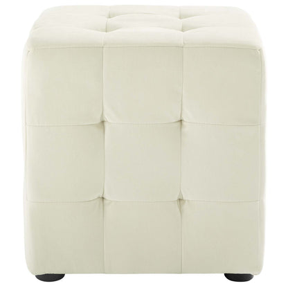 Contour Tufted Cube Performance Velvet Ottoman, Velvet Fabric, Ivory White, 17833