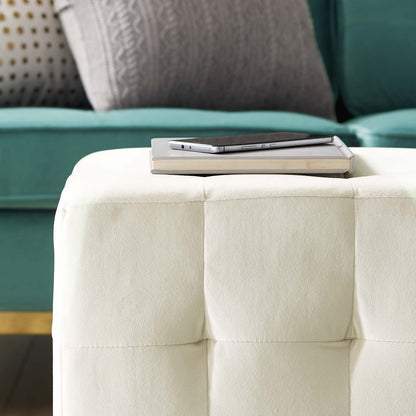 Contour Tufted Cube Performance Velvet Ottoman, Velvet Fabric, Ivory White, 17833