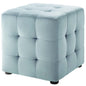 Contour Tufted Cube Performance Velvet Ottoman, Velvet Fabric, Light Blue, 17834