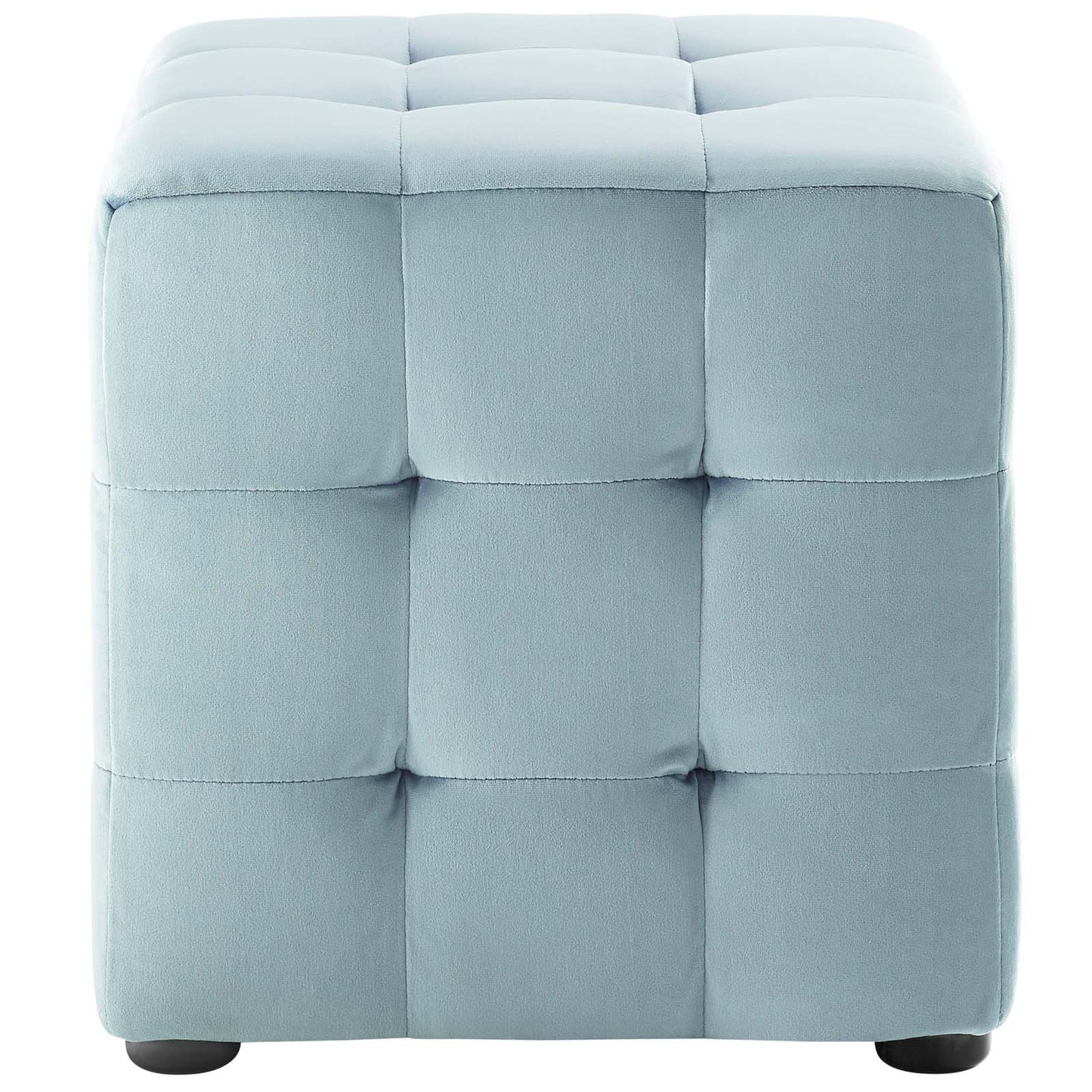 Contour Tufted Cube Performance Velvet Ottoman, Velvet Fabric, Light Blue, 17834