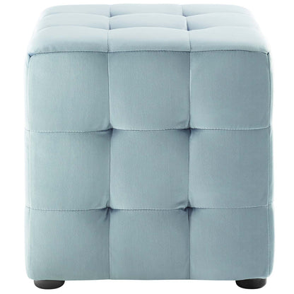 Contour Tufted Cube Performance Velvet Ottoman, Velvet Fabric, Light Blue, 17834