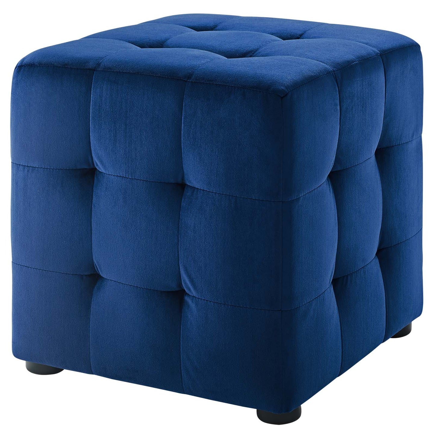 Contour Tufted Cube Performance Velvet Ottoman, Velvet Fabric, Navy Blue, 17835