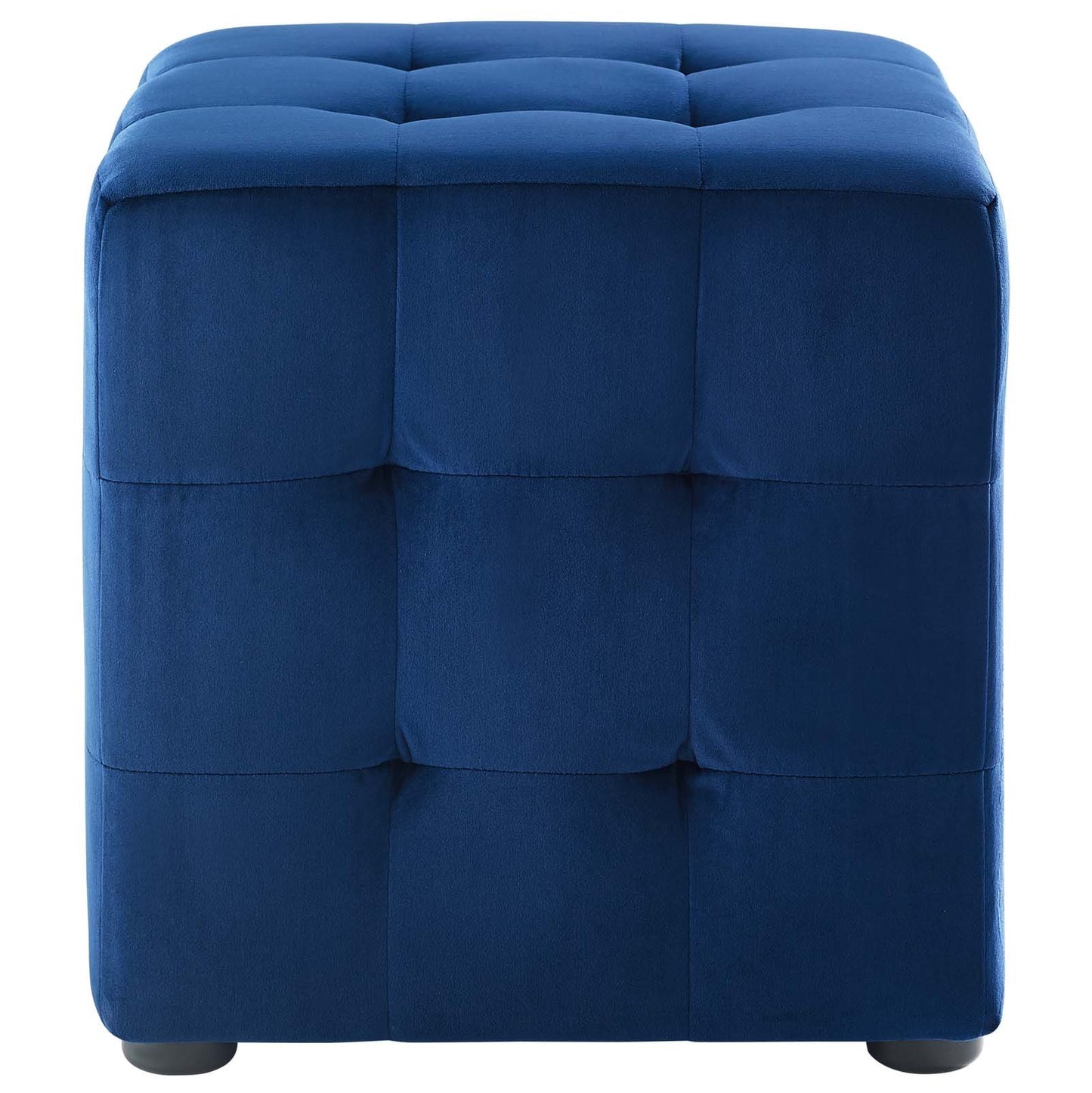 Contour Tufted Cube Performance Velvet Ottoman, Velvet Fabric, Navy Blue, 17835