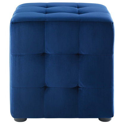 Contour Tufted Cube Performance Velvet Ottoman, Velvet Fabric, Navy Blue, 17835