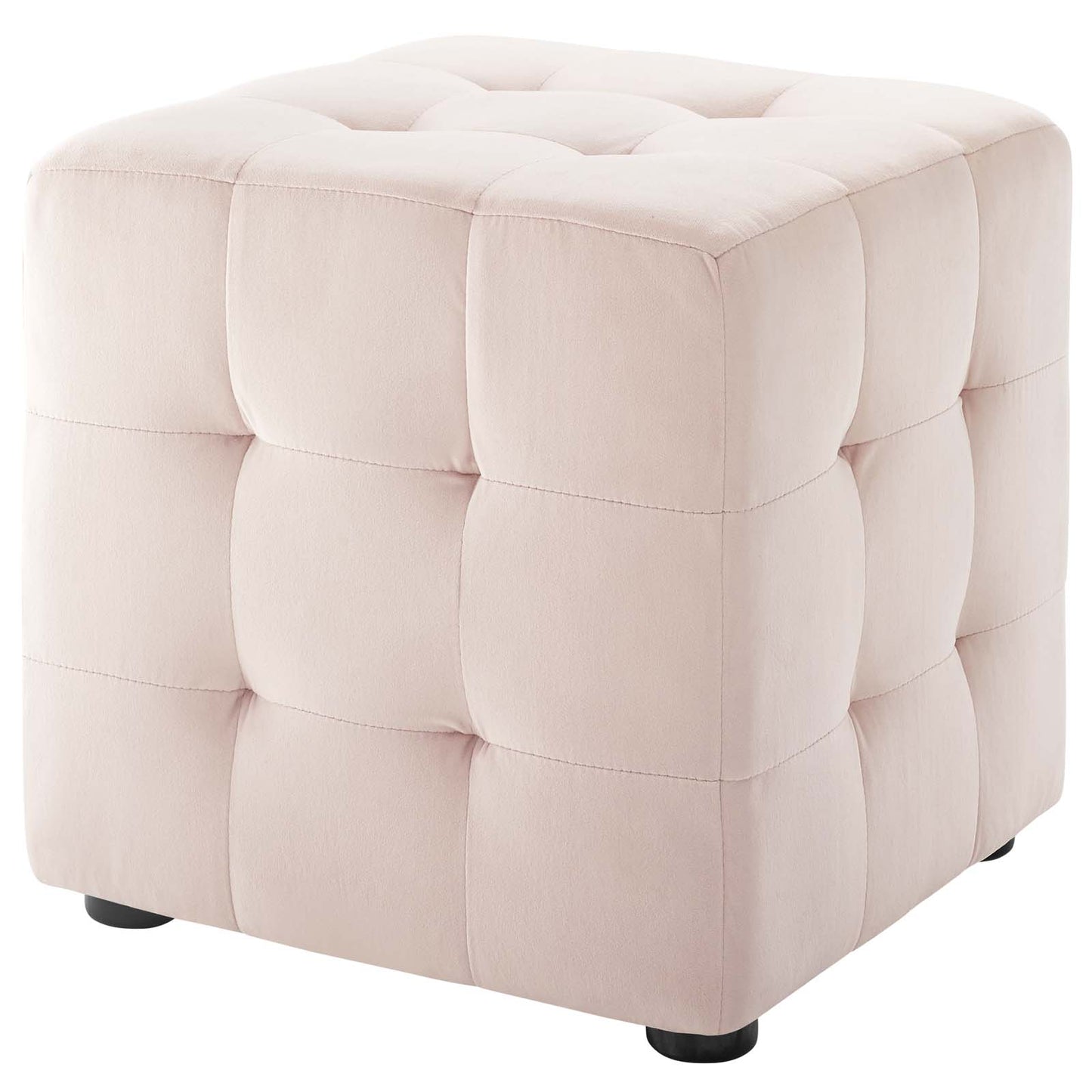 Contour Tufted Cube Performance Velvet Ottoman, Velvet Fabric, Pink, 17836