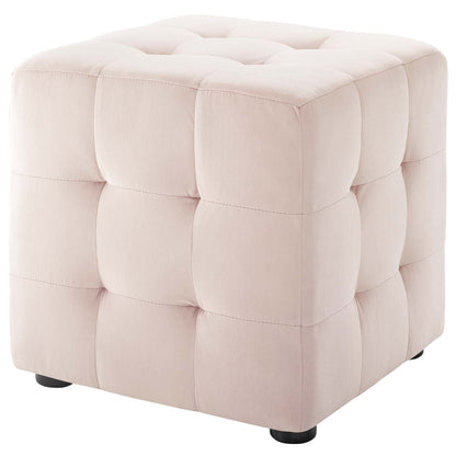 Contour Tufted Cube Performance Velvet Ottoman, Velvet Fabric, Pink, 17836