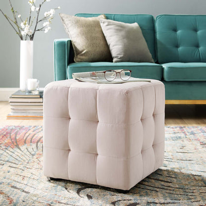 Contour Tufted Cube Performance Velvet Ottoman, Velvet Fabric, Pink, 17836