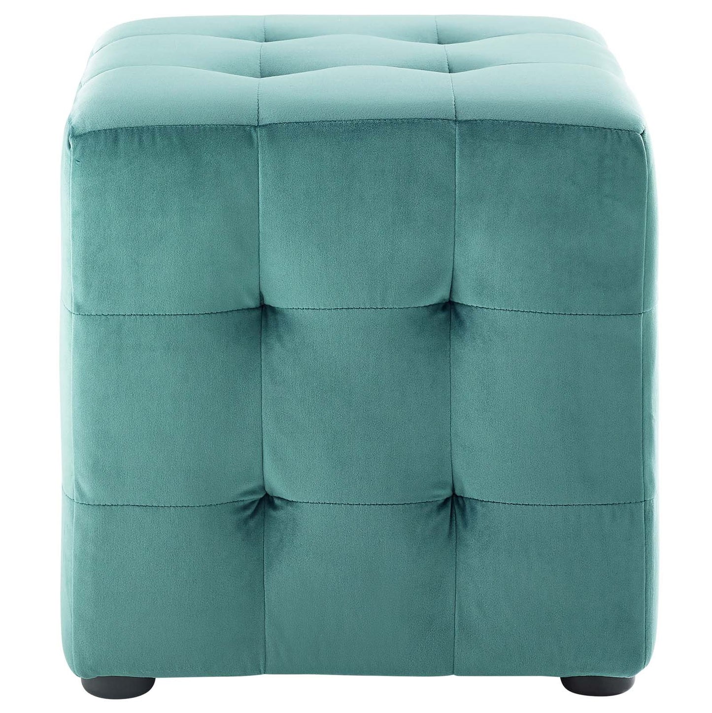 Contour Tufted Cube Performance Velvet Ottoman, Velvet Fabric, Aqua Blue, 17837