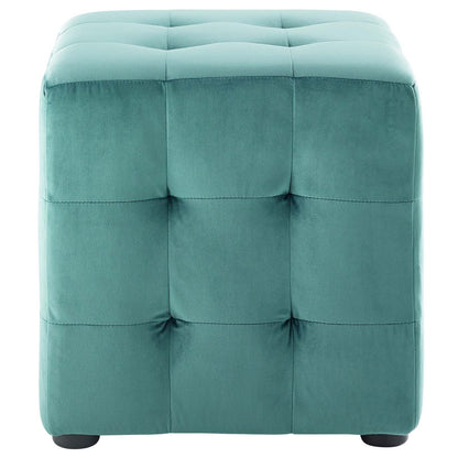 Contour Tufted Cube Performance Velvet Ottoman, Velvet Fabric, Aqua Blue, 17837