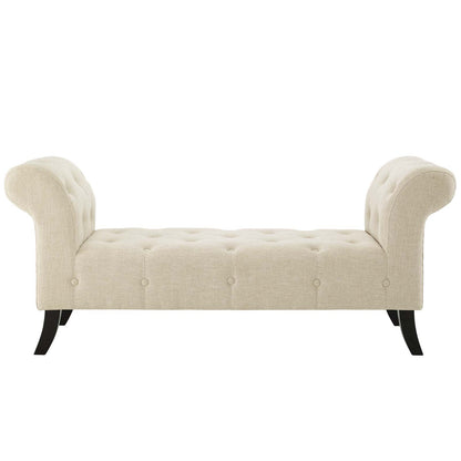 Evince Button Tufted Accent Upholstered Fabric Bench, Fabric, Beige, 17838