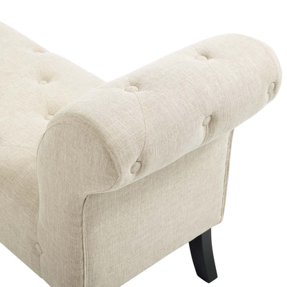 Evince Button Tufted Accent Upholstered Fabric Bench, Fabric, Beige, 17838