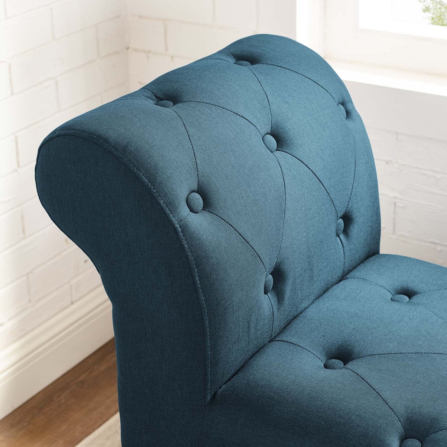 Evince Button Tufted Accent Upholstered Fabric Bench, Fabric, Blue, 17839