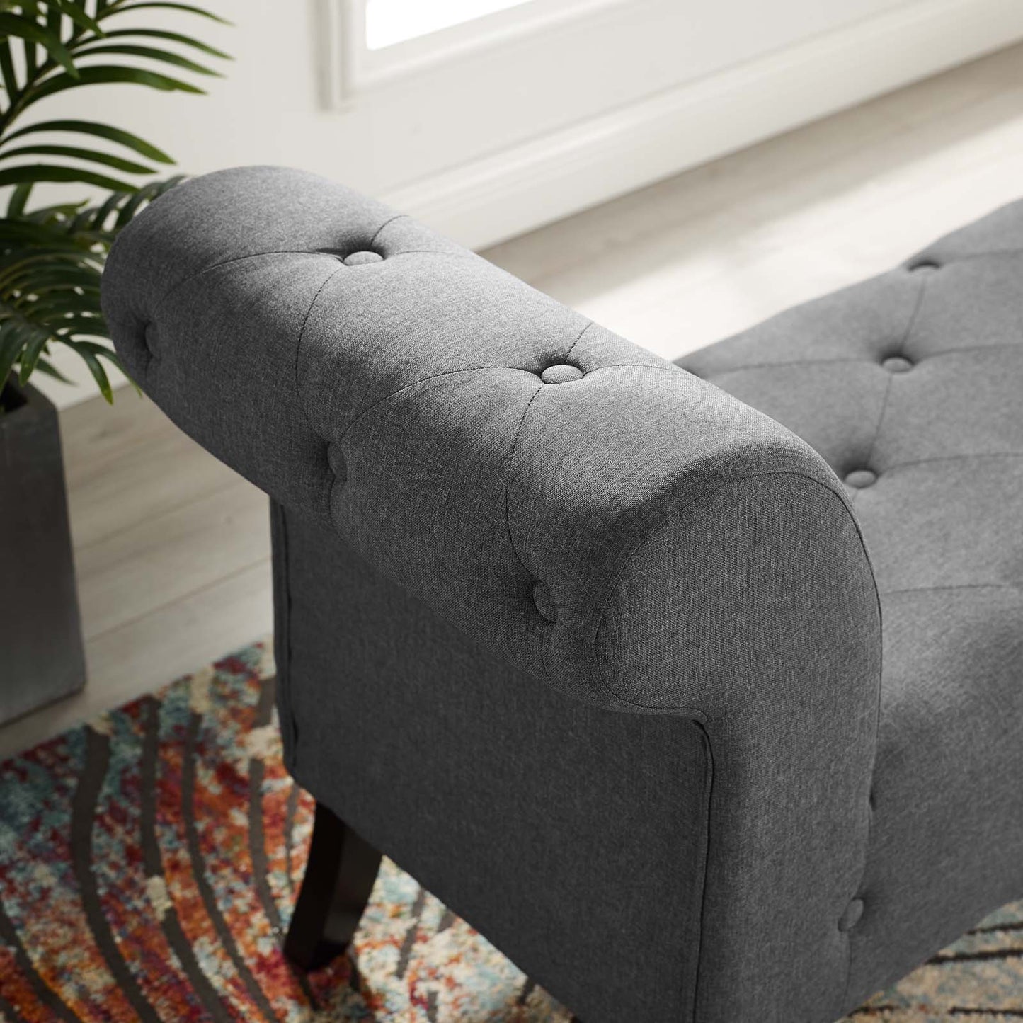 Evince Button Tufted Accent Upholstered Fabric Bench, Fabric, Grey Gray, 17840